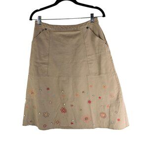 J. Jill Womens Floral Embroidered Khaki Skirt A Line Pockets Size 6P